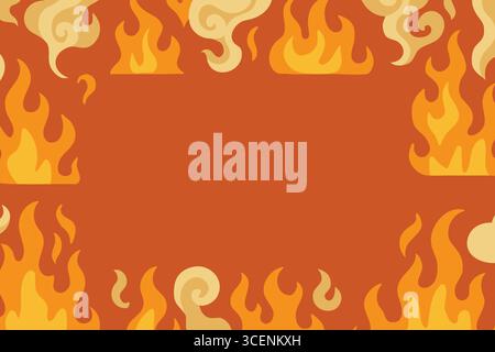 Audace illustrazione che mostra fiamme danzanti che si leccano verso l'alto su un caldo sfondo arancione. Illustrazione Vettoriale