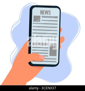 Lettura di notizie sullo schermo dello smartphone. Illustrazione vettoriale di fondo bianco con composizione isolata per telefono cellulare. Illustrazione vettoriale Illustrazione Vettoriale