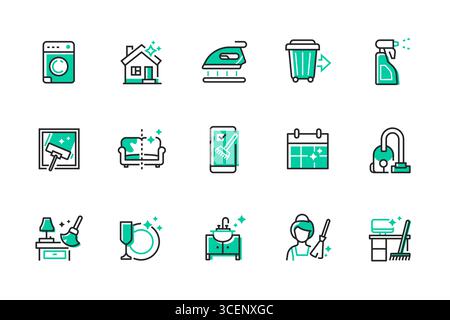 Housekeeping - serie di icone di stile per il design delle linee Illustrazione Vettoriale