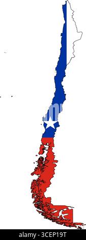 Mappa del Cile con bandiera nazionale – illustrazione vettoriale del profilo del paese e simbolo per la geografia, i viaggi e l'istruzione Illustrazione Vettoriale