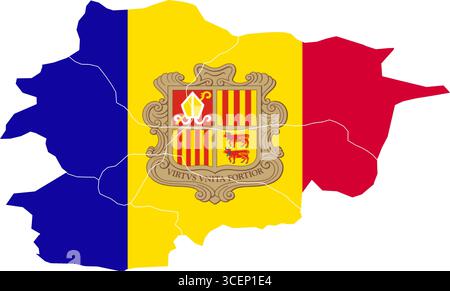 Mappa di Andorra con bandiera nazionale – illustrazione vettoriale del profilo del paese e simbolo per la geografia, i viaggi e l'istruzione Illustrazione Vettoriale