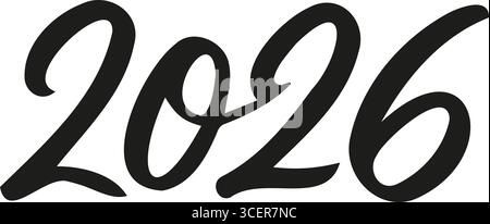 Carattere di scrittura a mano nero vettoriale 2026 anni. Sfondo bianco. Testo tipografico isolato per la progettazione Illustrazione Vettoriale