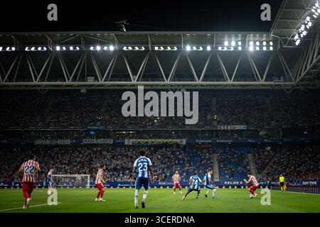 Vista generale all'interno dello stadio durante una partita della Liga EA Sports tra l'RCD Espanyol e l'Atletico de Madrid allo Stadio Stage Front di Barcellona, SP Foto Stock