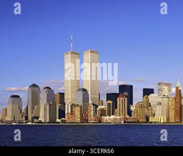 Panorama dell'isola di Manhattan con il fiume Hudson, di fronte al 9,11. Manhattan, grattacieli, torri gemelle, World Trade Centre, New York, USA, Manhattan, Unita' Foto Stock