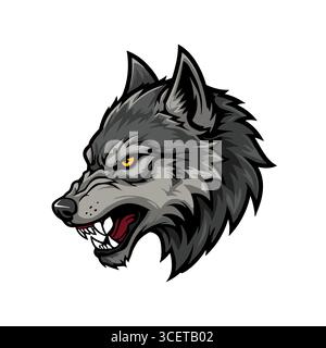 Logo Wolf Head Portrait Vector su sfondo bianco, adatto per il design di elementi con logo Illustrazione Vettoriale