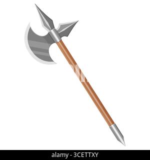 Ascia medievale isolata su sfondo bianco. Illustrazione di una fantasia di un'arma. Ascia da combattimento dei vichinghi. Poleaxe guerriero. Arma del Celtic venduta Illustrazione Vettoriale