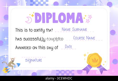 Diploma per bambini Space Adventure Illustrazione Vettoriale