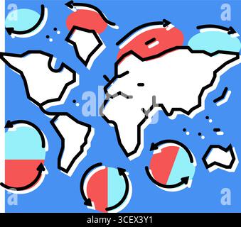 mappa delle correnti oceaniche mondo colore oceanico icona vettoriale Illustrazione Vettoriale