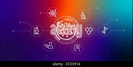INTELLIGENZA artificiale nella ricerca e scoperta scientifica intelligenza artificiale in biologia chimica fisica e altri campi scientifici il futuro della ricerca bio Illustrazione Vettoriale