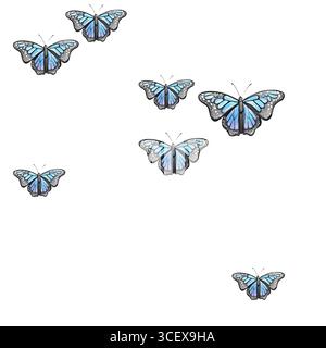 Il motivo colorato senza cuciture con delicate farfalle in volo, ideale per sfondi e sfondi, aggiunge un tocco stravagante a qualsiasi design Illustrazione Vettoriale