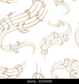 Piedistallo musicale senza interruzioni con note stilizzate color beige in una composizione avvolgente come simbolo di una canzone riprodotta da un giradischi.disegnato a mano Foto Stock