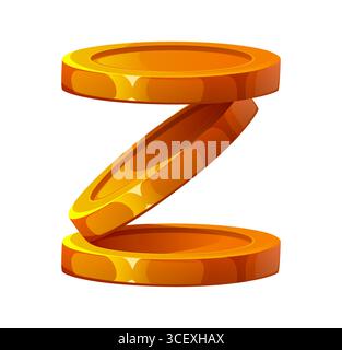 Pirati font letter o cartoni animati cartoni animati caraibici corsairs typeface, tipo alfabeto inglese vettoriale. Fai tesoro delle monete d'oro o d'oro a forma di lettera Z per i caratteri pirati o di corsair Illustrazione Vettoriale