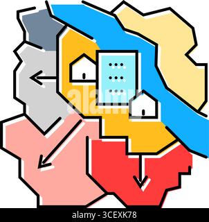 illustrazione vettoriale dell'icona del colore della mappa dei bordi della città Illustrazione Vettoriale