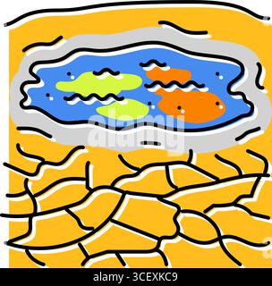 immagine vettoriale dell'icona del colore della sorgente di acqua sporca in paesaggio asciutto Illustrazione Vettoriale