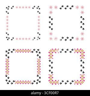 Cornice atomica scientifica. Bordo di stampa Paw. Schema misto astratto. Decorazione quadrata vettoriale. Illustrazione Vettoriale