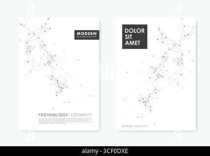 La linea di punti di collegamento nera si collega ai modelli di copertura grigi. Sfondo vettore astratto. Progettazione di concept tecnologici. Illustrazione Vettoriale
