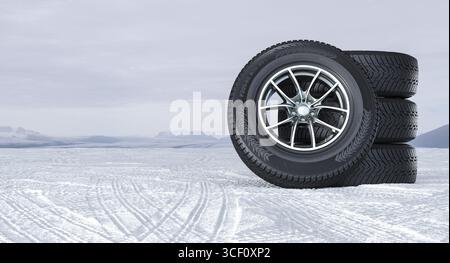Pneumatici invernali 3d su terreni innevati Foto Stock