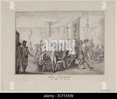 Un'immagine anonima raffigurante i motionari (marinai) al Café du Caveau di Parigi intorno al 1790. La scena cattura un momento di interazione sociale durante la fine del XVIII secolo. Foto Stock