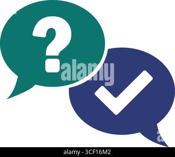 Bolle di conversazione per domande e risposte - icona verde e blu per assistenza e verifica Illustrazione Vettoriale