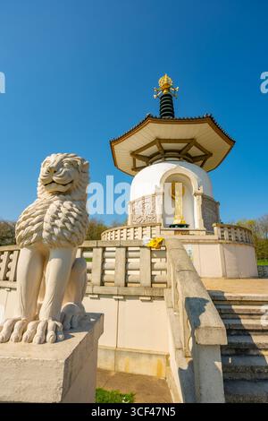 La Pagoda della Pace di Milton Keynes in un giorno di primavera di sole Foto Stock
