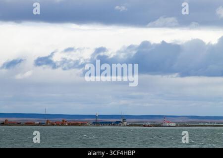 Punta Delgada lighthouse, stretto di Magellano cileno transfrontalieri. Il Cile landmark Foto Stock