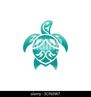 Tartaruga Vector Tribal Green nel mare verde su sfondo bianco Illustrazione Vettoriale