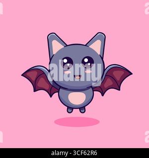 Simpatico pipistrello che vola nell'illustrazione del vettore d'aria Design dei cartoni animati Illustrazione Vettoriale