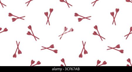 Motivo romantico a spirale senza cuciture. Ramoscelli rossi a forma di cuore in stile cartoni animati piatto. Motivo romantico senza cuciture su sfondo bianco. Illustrazione Vettoriale