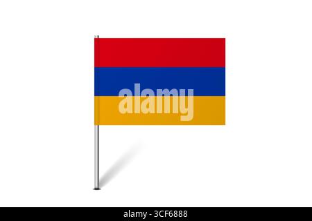 Bandiera dell'Armenia - bandiera della mappa che rappresenta l'identità e il patrimonio culturale di un paese. L'essenza dell'orgoglio nazionale e dell'unità. Indicatore pin mappa bloccato su uno sfondo bianco Illustrazione Vettoriale
