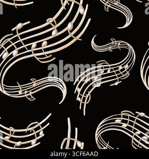 Piedistallo musicale senza interruzioni con note stilizzate color beige in una composizione avvolgente come simbolo di una canzone riprodotta da un giradischi.disegnato a mano Foto Stock