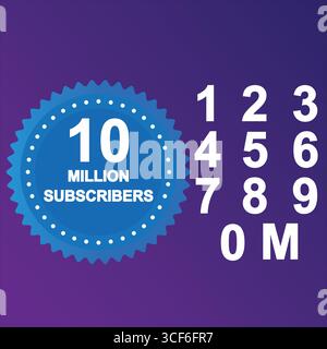 Un milione di abbonati completa il pacchetto vettoriale, grafica di saluto modificabile con sfondi sfumati, design perfetto per le pietre miliari dei social media. Illustrazione Vettoriale