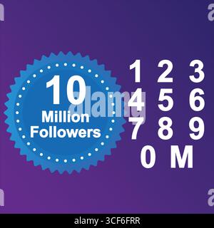 Pacchetto Million follower completo, grafica di saluto vettoriale modificabile con sfondi sfumati, perfetto per le pietre miliari dei social media e i post di celebrazione Illustrazione Vettoriale