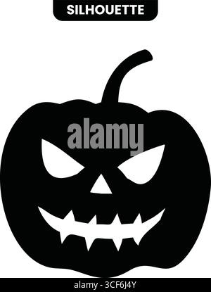 Un paio di icone di silhouette a contrasto: Un minaccioso volto di zucca di Halloween e uno stambecco o una capra dinamici e saltati. Ideale per feste e feste Illustrazione Vettoriale