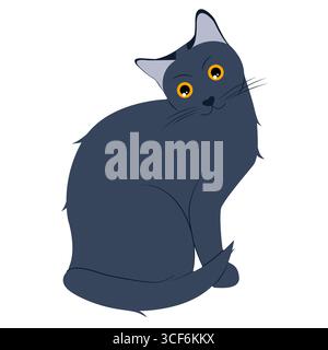 Carino gatto da cartoni animati isolato su un gatto bianco e grigio. Vista frontale. Illustrazione vettoriale. Illustrazione Vettoriale