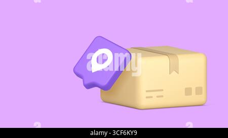 La scatola di cartone con l'icona della posizione simboleggia i servizi di consegna, la logistica dell'inventario e il tracciamento dei pacchi. Adatto per applicazioni, branding e promozioni Illustrazione Vettoriale