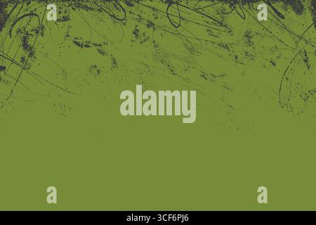 Sfondo astratto Green Grunge con schizzi neri e graffi. Superficie a trama angosciata nei colori blu e nero. Sfondo artistico audace Illustrazione Vettoriale