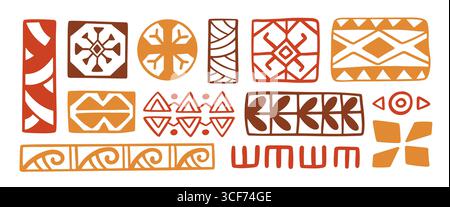 Simboli di icone tribali hawaiane, set di forme geometriche Illustrazione Vettoriale