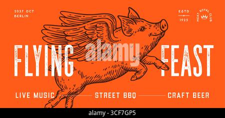 Fai volare piggly, maiale, maialino con le ali Illustrazione Vettoriale