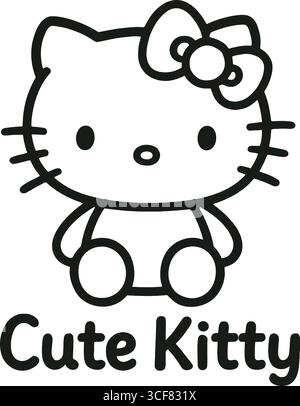 Questa affascinante illustrazione presenta un simpatico gattino con un'espressione giocosa, adornato da un delizioso fiocco. Il design è semplice ma coinvolgente, il che mi rende Illustrazione Vettoriale