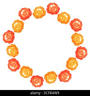 Cornice floreale rotonda per le feste con fiori di calendula arancioni e gialle ispirati a Diwali in un design pulito e stilizzato. Perfetto per gli inviti alle vacanze, gre Illustrazione Vettoriale