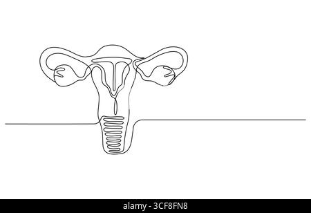 Disegno continuo su una linea di utero riproduttivo femminile e illustrazione vettoriale per la giornata delle donne Illustrazione Vettoriale