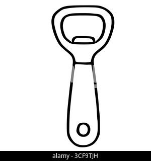 Semplice illustrazione vettoriale di un apribottiglie dal design minimalista, con audaci contorni neri su sfondo bianco, ideale per varie applicazioni Illustrazione Vettoriale