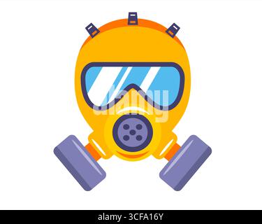 Maschera antigas gialla per la protezione contro gli attacchi di gas. illustrazione piatta. Illustrazione Vettoriale