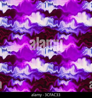 Effetto Tie dye blur ombre moody senza cuciture. Sfondo a flusso di vernice liquido ondulato in stile hippy audace. Textur a righe per un design continuo. Foto Stock