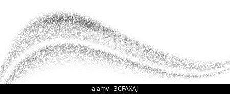 Grana gradiente ondulato. Sfondo nero con linee curve rigide. Sfondo sabbioso ondulato con macchie, particelle, granuli. Carta da parati tratteggiata grunge per striscioni, poster e brochure. Vettore Illustrazione Vettoriale