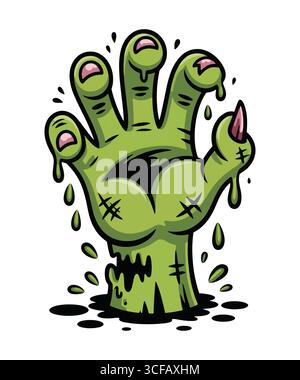 Spaventosa mano Zombie che emerge dalla terra illustrazione di Halloween Illustrazione Vettoriale