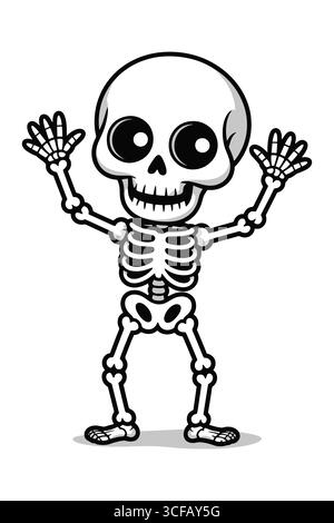 Cartone animato Skeleton con le mani alzate Illustrazione Vettoriale