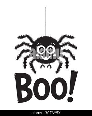 Cartoon Spider con "BOO!" Messaggio di Halloween Illustrazione Vettoriale