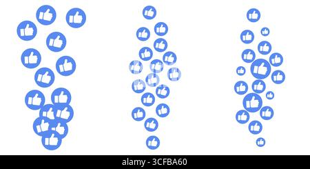 Immagine del flusso di cuori che cadono dal vettore reazione dei social media come icone emoji amore layout bordo interfaccia interfaccia interfaccia utente sfondo colorato doodle Illustrazione Vettoriale