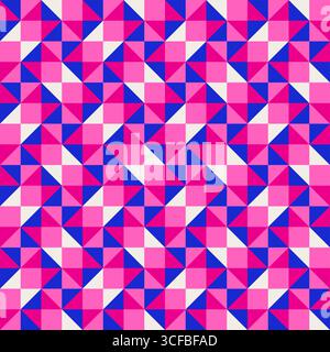 Quilt geometrica astratta brillante e vivace motivo vettoriale senza cuciture, blocco di colori. Sfondo patchwork colorato geometrico ad alto contrasto. Fucsia rosa Illustrazione Vettoriale
